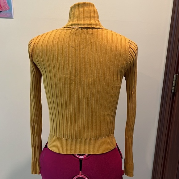 Zara  Knit  Gold Mustard color Turtleneck Sweater NWOT  Textured stripes  Size S - Picture 9 of 10
